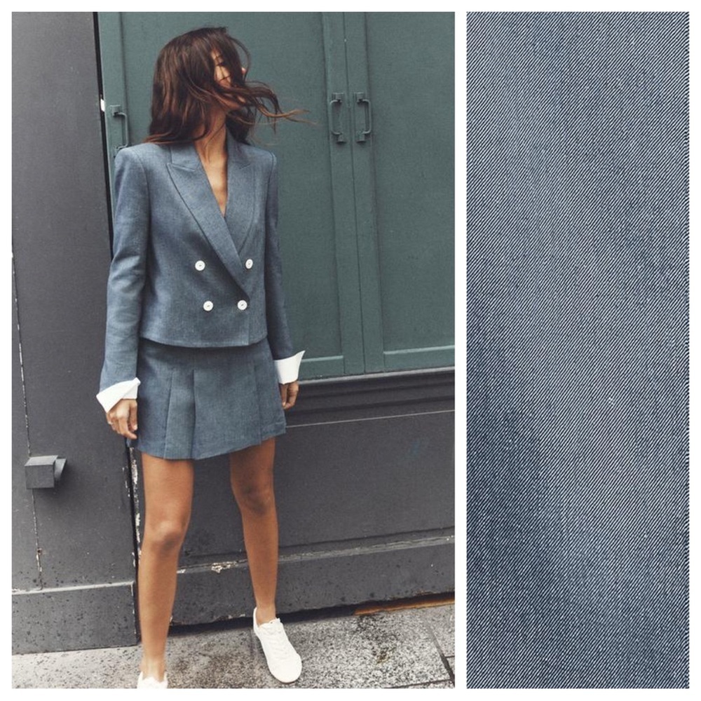 NWOT. Zara Blue/Indigo Linen Blend Short Double Breasted Blazer. Size M.